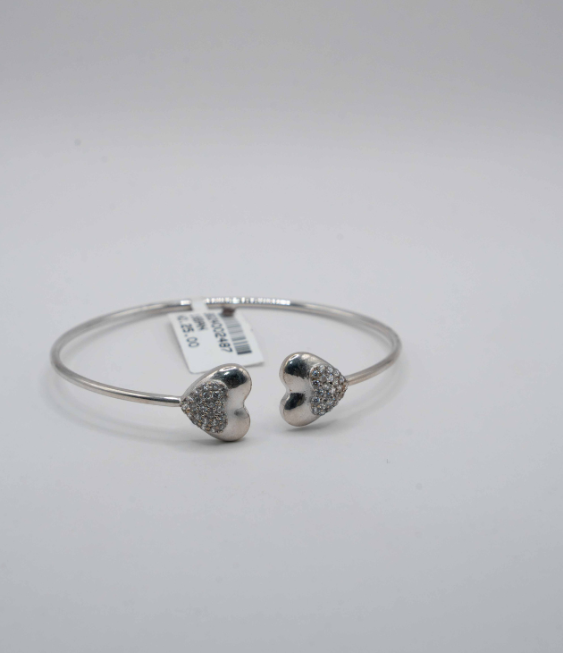 Double Heart Open Bangle White gold
