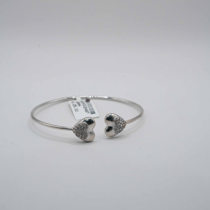 Double Heart Open Bangle White gold