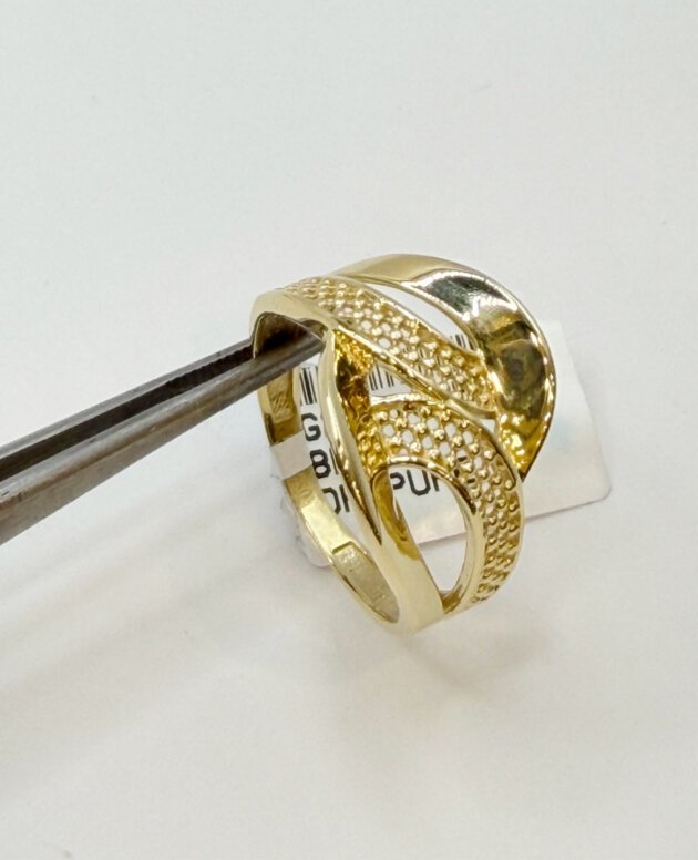 Yellow Gold Wave Accent Ring